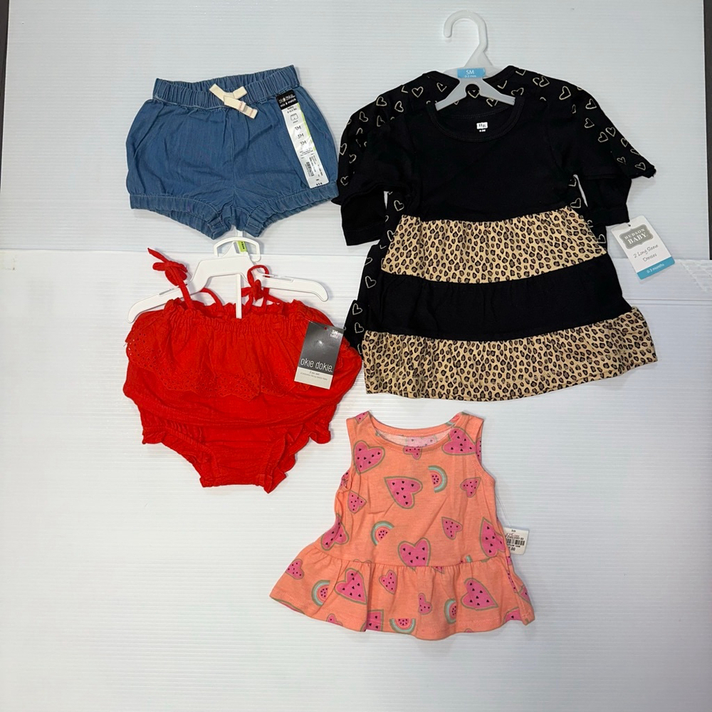 Baby Girl New NWT Okie Dokie Bundle Lot of 5 Set Mainly 3 Months 2 0-3 Dresses